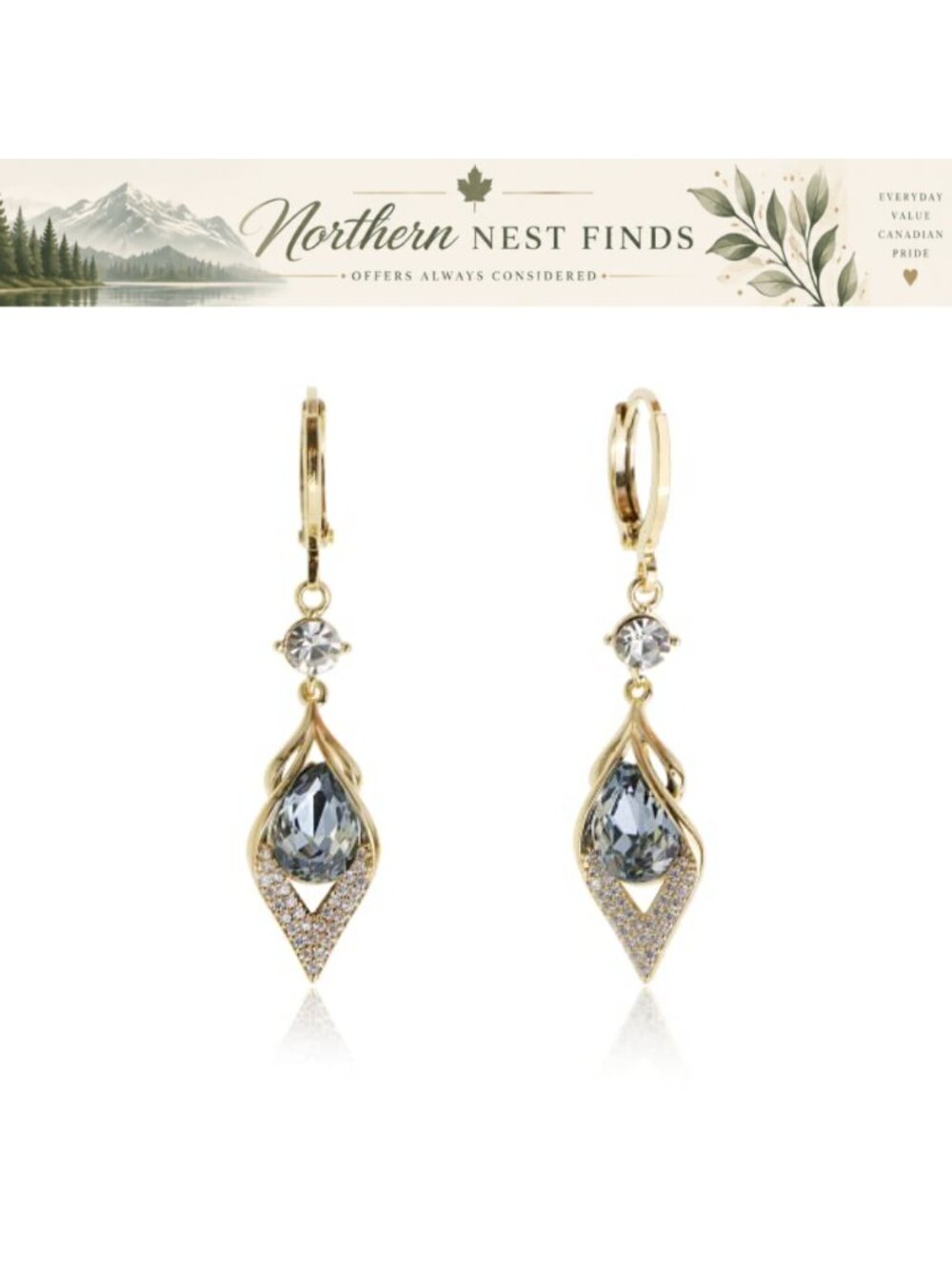 Gold Teardrop Hoop Dangle Earrings Rhinestone CZ Wedding Prom